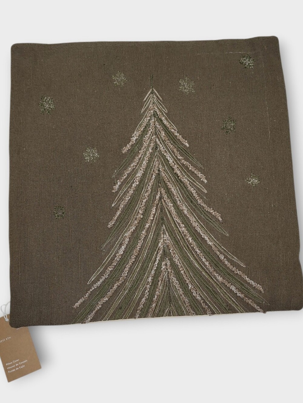 West Elm Wispy Tree Embroidered Pillow Cover Christmas Jute NEW